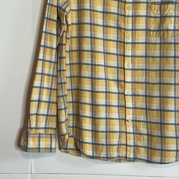 Lucky Brand California Fit Plaid Button Front Shirt Yellow Blue Mens Small - Picture 8 of 14